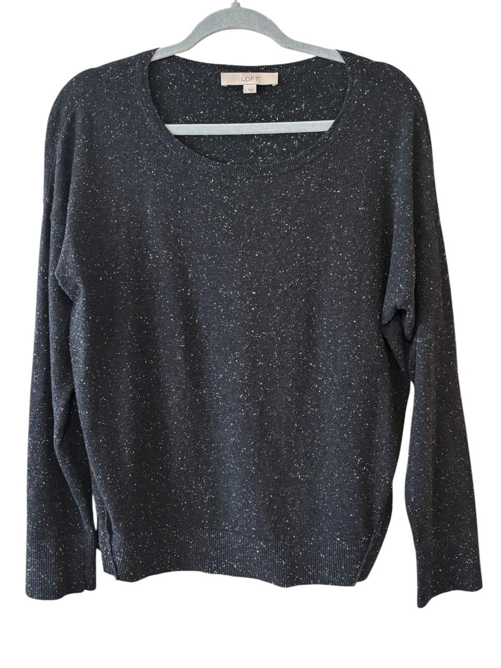 LOFT Black & White Speckled Boatneck Pullover Sweater Size Large